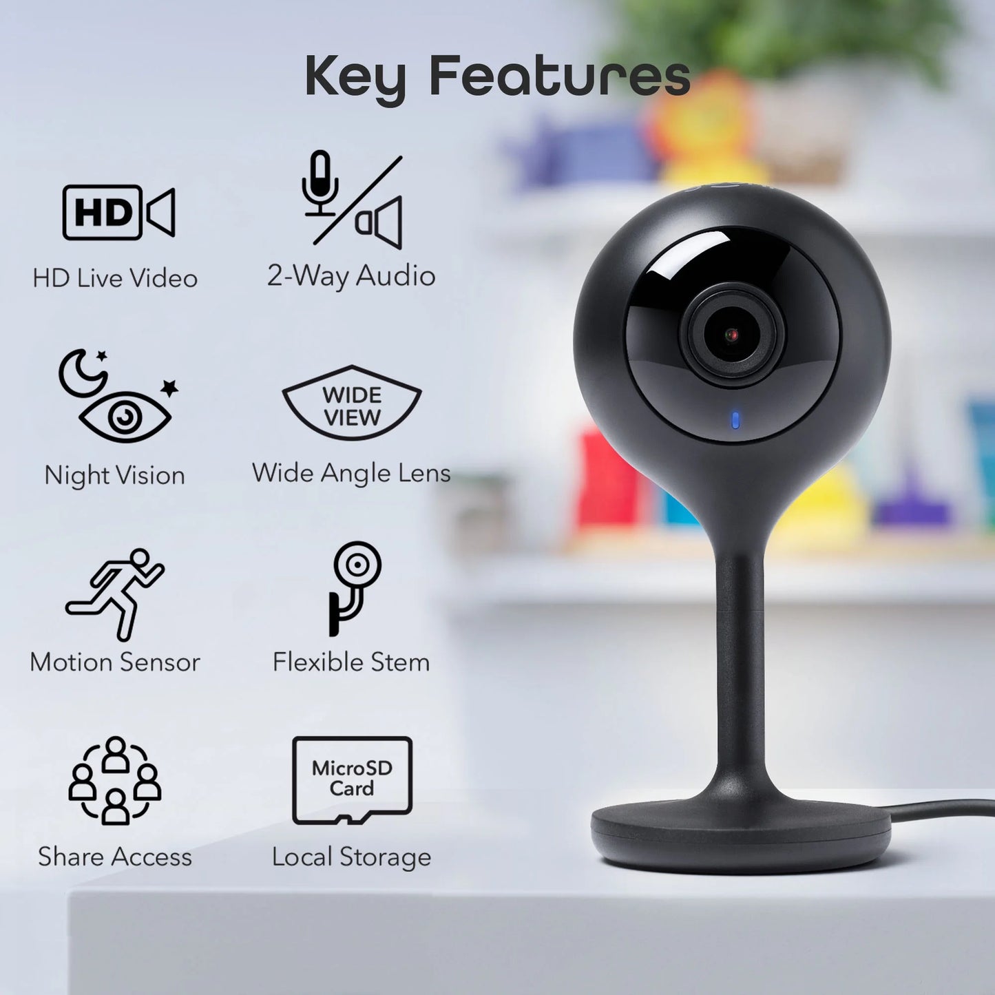 Cámara De Vigilancia De Video HD 1080P Para Seguridad Del Hogar Interior Con Detección De Movimiento, Audio Bidireccional, Negro
