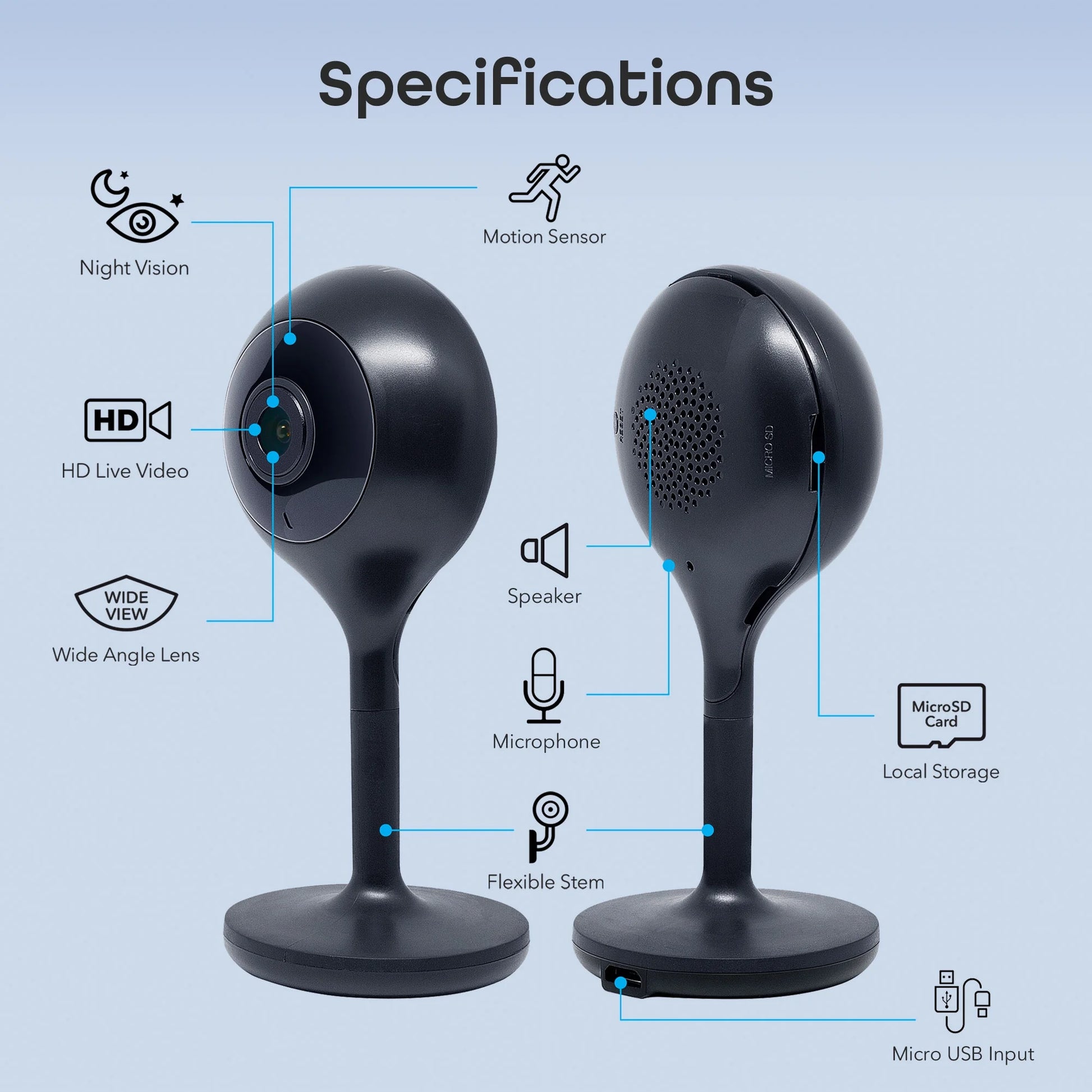 Cámara De Vigilancia De Video HD 1080P Para Seguridad Del Hogar Interior Con Detección De Movimiento, Audio Bidireccional, Negro