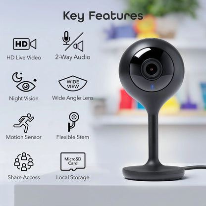 Cámara De Vigilancia De Video HD 1080P Para Seguridad Del Hogar Interior Con Detección De Movimiento, Audio Bidireccional, Negro