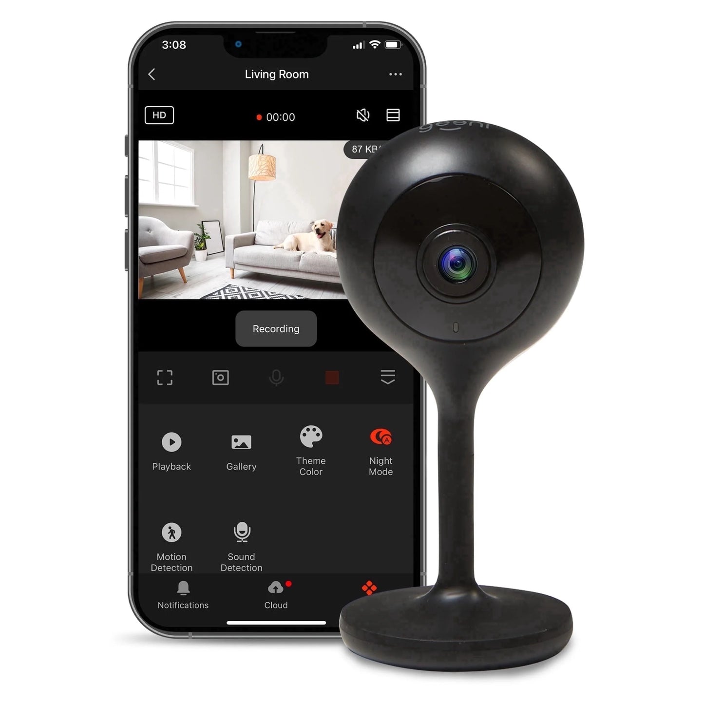 Cámara De Vigilancia De Video HD 1080P Para Seguridad Del Hogar Interior Con Detección De Movimiento, Audio Bidireccional, Negro
